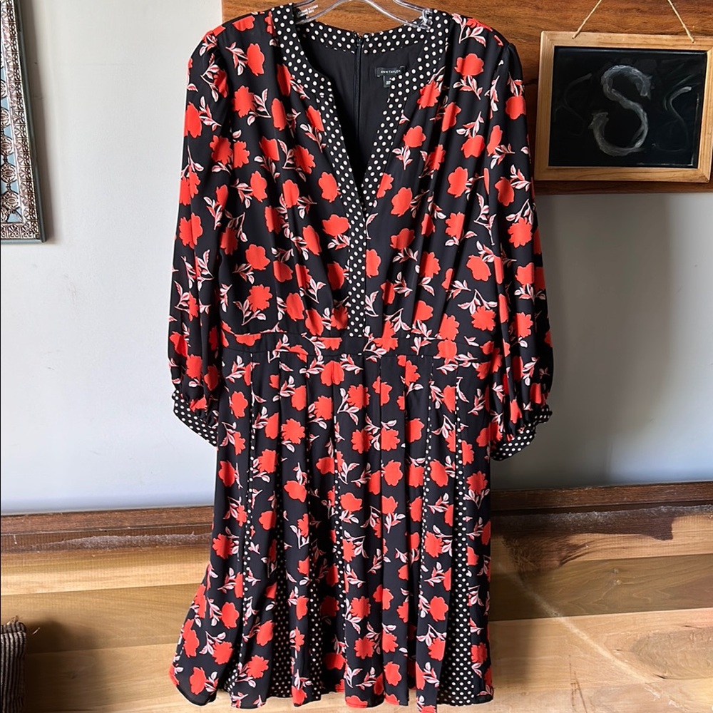 Ann Taylor Floral Black and Red Dress